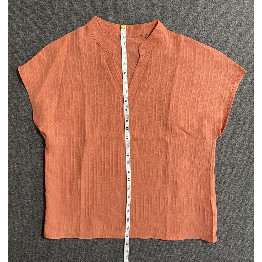 V-Neck Short Sleeve Textured Tunic Orange Size M - Picture 2 of 7